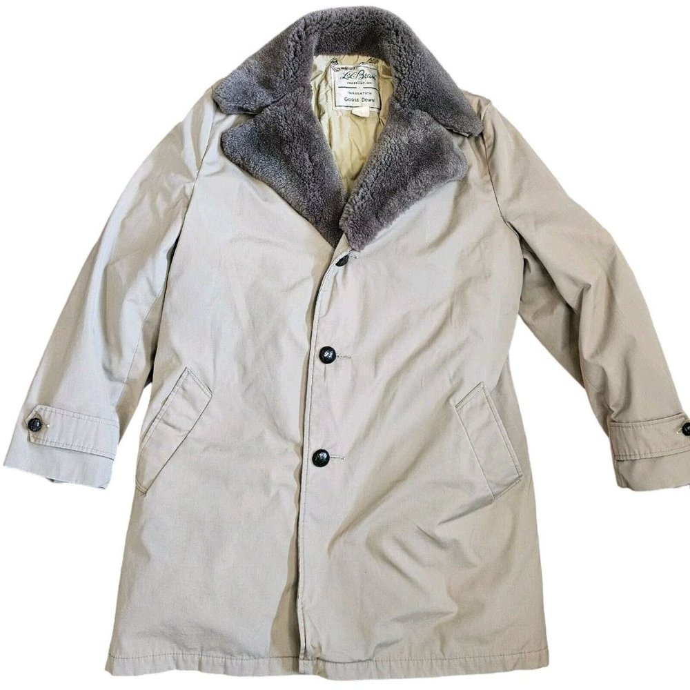 L.L. Bean Beige Coat with Gray Collar